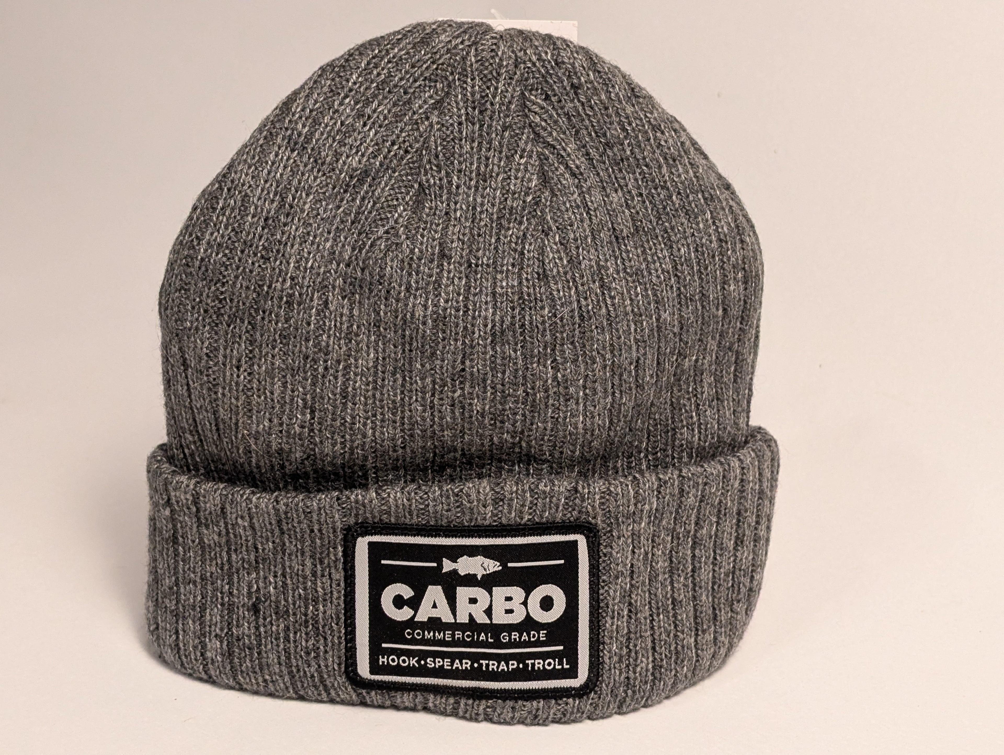 Cotton knit cold weather beanie Gray fabric patch