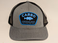 Heather Gray and Black, Blue on Black patch snapback.